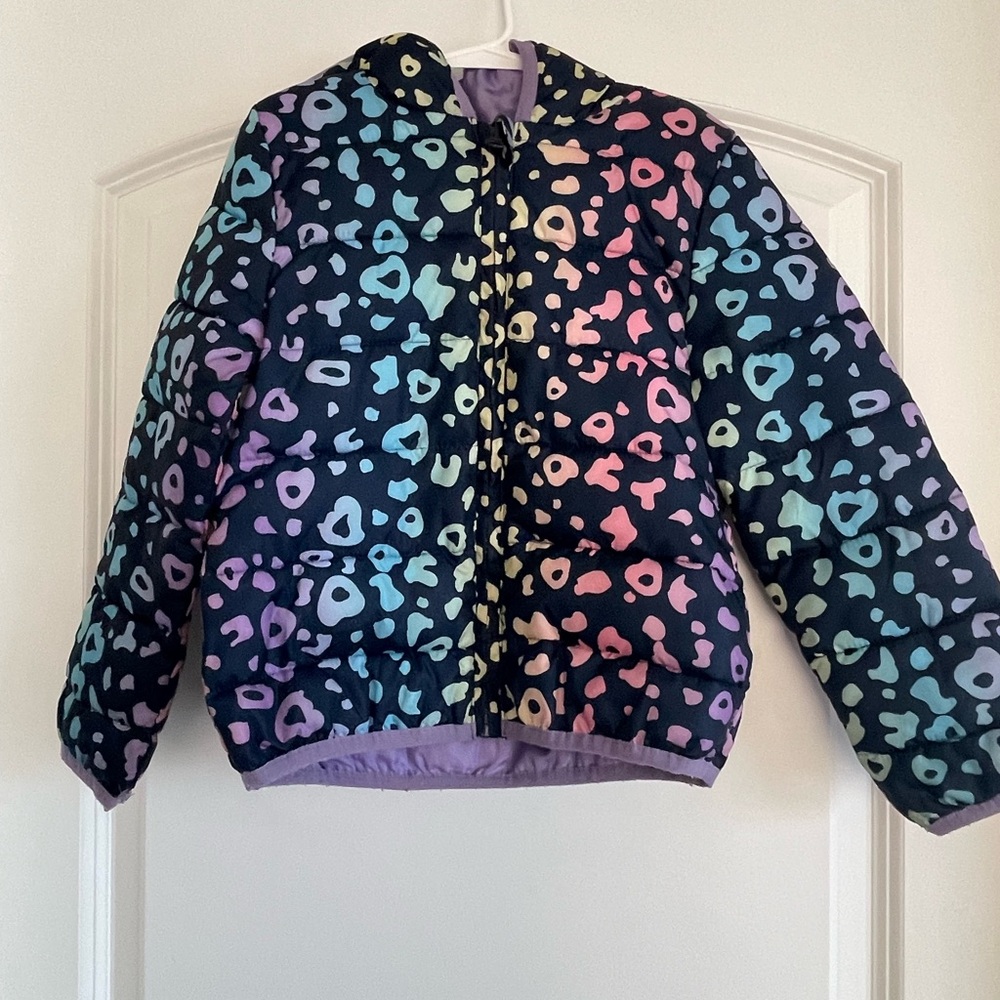 Colorful Leopard Print Girls Puffer Jacket. Size 6. Epic Threads.